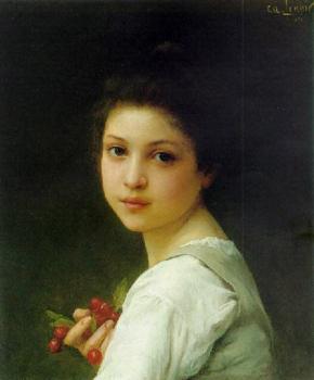 查爾斯 阿瑪佈爾 勒諾瓦 Portrait of a young girl with cherries 查爾斯 阿瑪佈爾 勒諾瓦 Portrait of a young girl with cherries